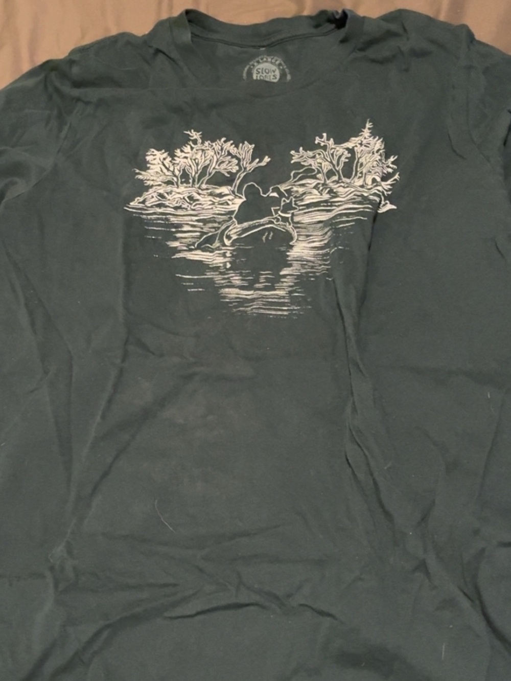 Men's Dark Teal Graphic Tee - Canoe & Trees Design
